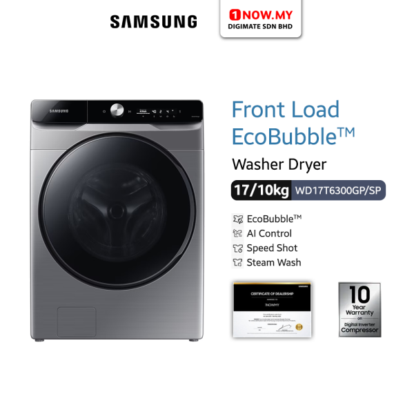 SAMSUNG 17/10kg Inverter Front Load Washer Dryer WD17T6300GP/SP | Intelligent AI Ecobubble