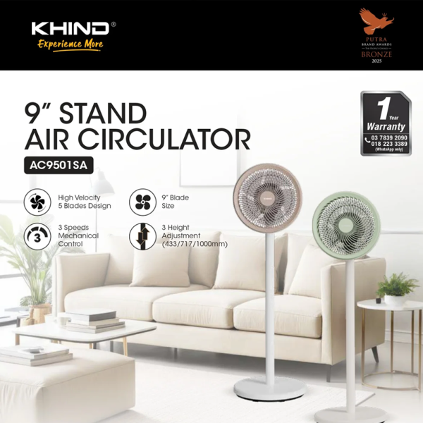 KHIND 9" Stand Fan Air Circulator AC9501SA (Random Color) - Image 5