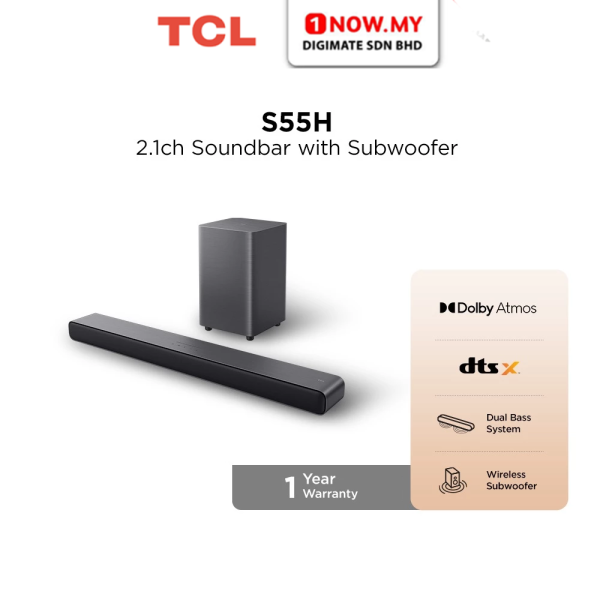 TCL 2.1ch Soundbar Dolby Atmos Super Bass With Wireless Subwoofer S55H