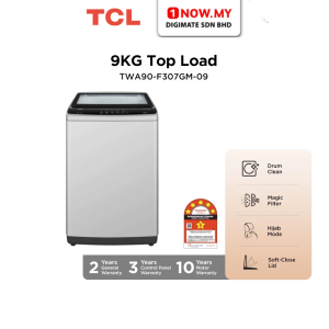TCL 9kg Inverter Top Load Washing Machine TWA90-F307GM-09 | Magic Filter Hijab Care 5 Star Energy Saving