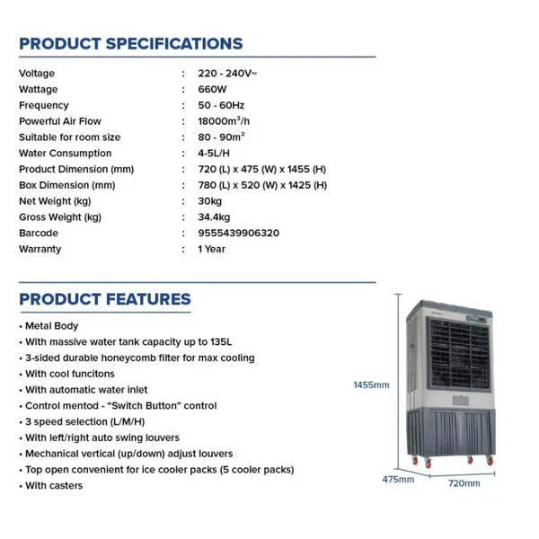 MORGAN 135L Commercial Air Cooler MAC-AMPLEFLOW 16 - Image 5