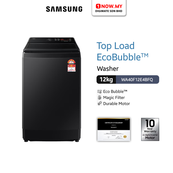 SAMSUNG 12kg Inverter Top-load Washer Ecobubble WA40F12E4BFQ | 4 Star Energy Efficient