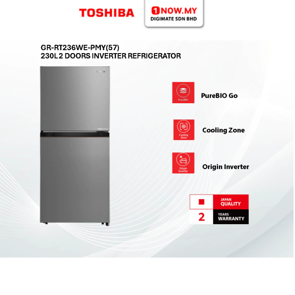 TOSHIBA 230L Inverter 2 Doors Refrigerator GR-RT236WE-PMY(57) | 4 Star Energy Efficient