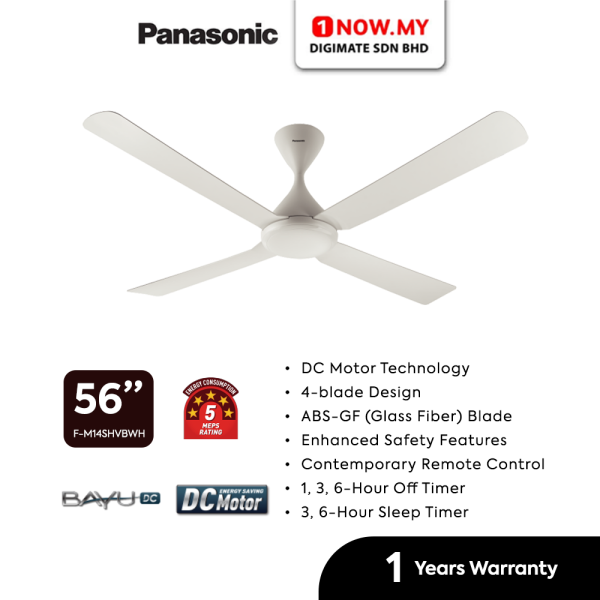 PANASONIC 56" Ceiling Fan 4-Blade Bayu DC Motor F-M14SHVBWH (White) | 5 Star Energy Efficient