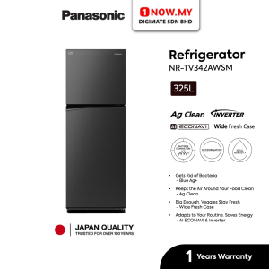 PANASONIC 325L Inverter 2 Door Fridge NR-TV342AWKM (Black) | 5 Star Energy Efficient