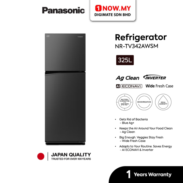 PANASONIC 325L Inverter 2 Door Fridge NR-TV342AWKM (Black) | 5 Star Energy Efficient