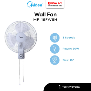 MIDEA 16" Wall Fan Pull String MF-16FW6H | White 3 Speed