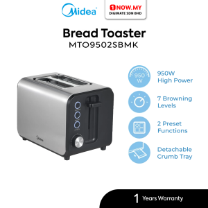 MIDEA Bread Toaster 2 Slice MTO9502SBMK | Defrost Reheat Functions