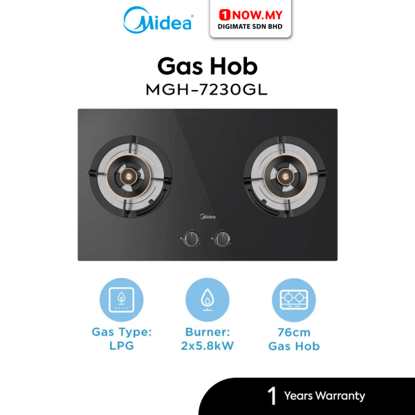 MIDEA Double Burners Built-in Gas Hob (5.8kW) MGH-7230GL | Tempered Glass