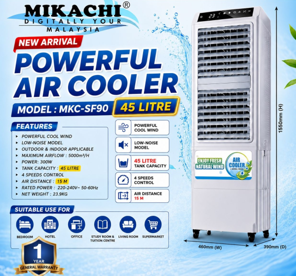 MIKACHI 45L Powerful Air Cooler MKC-SF90 - Image 3