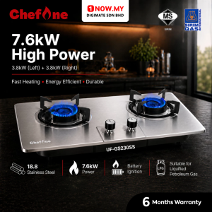CHEF ONE Double Burner Built-In Gas Hob Stainless Steel 7.6kW UF-GS230SS