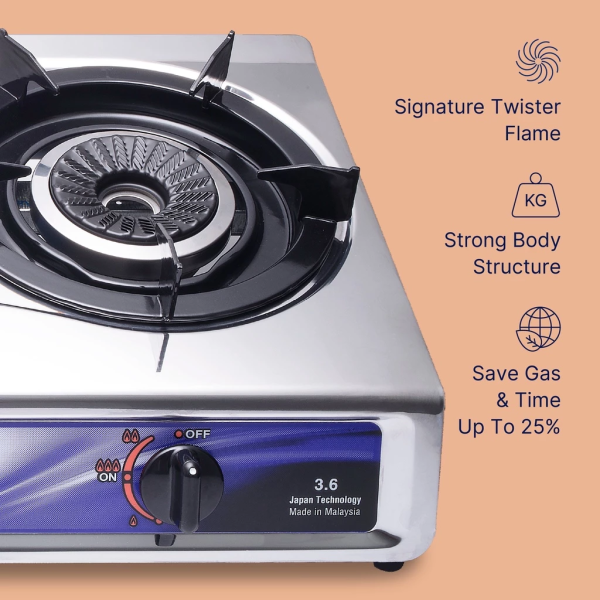 ZENNE Double Burner Gas Cooker (3.6kW) KGS201C - Image 6