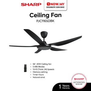 SHARP 56" Ceiling Fan With Remote Control DC Motor PJC116SDBK
