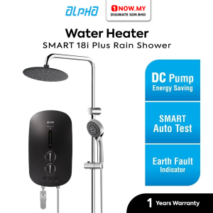ALPHA Instant Water Heater With Rainshower DC Pump 3.8kW SMART 18i-RS (Metal Black)
