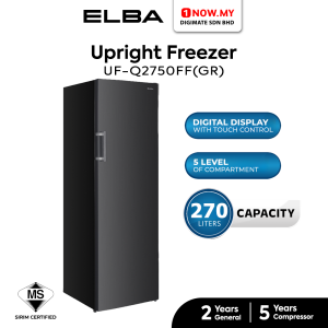 ELBA 270L Upright Freezer EUF-Q2750FF(GR) | 5 Level Compartment
