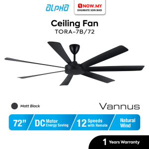 ALPHA Vannus 72" TORA DC Ceiling Fan with 7 Blades 12 Speed Remote TORA-7B/72 Matt Black (Pre Order)