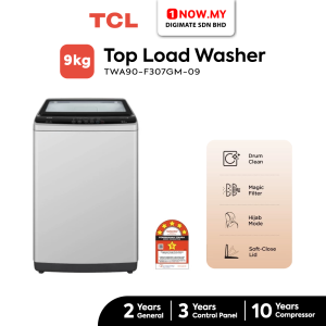 TCL 9kg Inverter Top Load Washing Machine TWA90-F307GM-09 | Magic Filter Hijab Care 5 Star Energy Saving