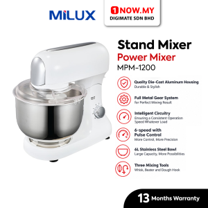 MILUX 6L Power Stand Mixer MPM-1200 | Full Metal Gear System 6-Speed