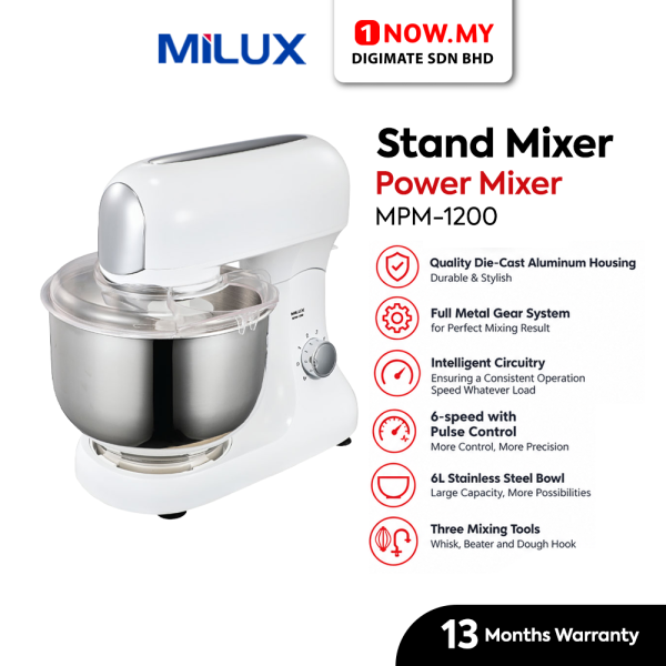 MILUX 6L Power Stand Mixer MPM-1200 | Full Metal Gear System 6-Speed