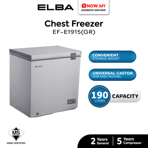 ELBA 190L Artico Series Chest Freezer EF-E1915(GR) | 3 Star Energy Efficient Fridge Convertible