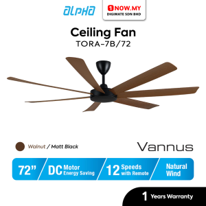 ALPHA Vannus 72" TORA DC Ceiling Fan with 7 Blades 12 Speed Remote TORA-7B/72 Wallnut/Matt Black (Pre Order)