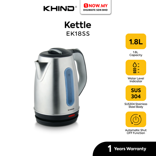KHIND 1.8L Electric Jug Kettle EK18SS | Stainless Steel Body