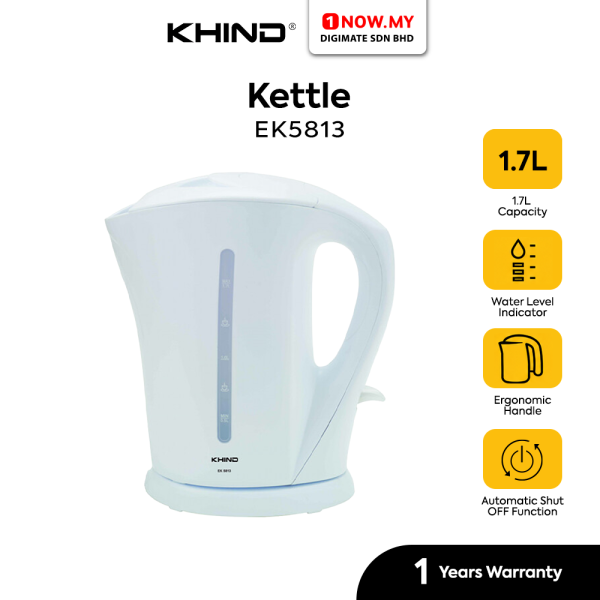 KHIND 1.7L White Electric Jug Kettle EK5813 | Cordless for Convenient Use