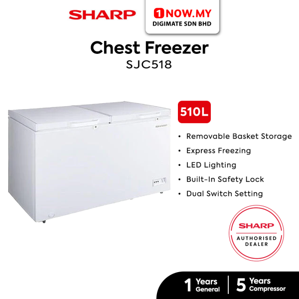 SHARP 510L Chest Freezer SJC518 | 2-Door Durable Express Freezing